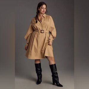 Anthropologie Mare Mare Long-Sleeve Collared Zip-Front Midi Dress - Small